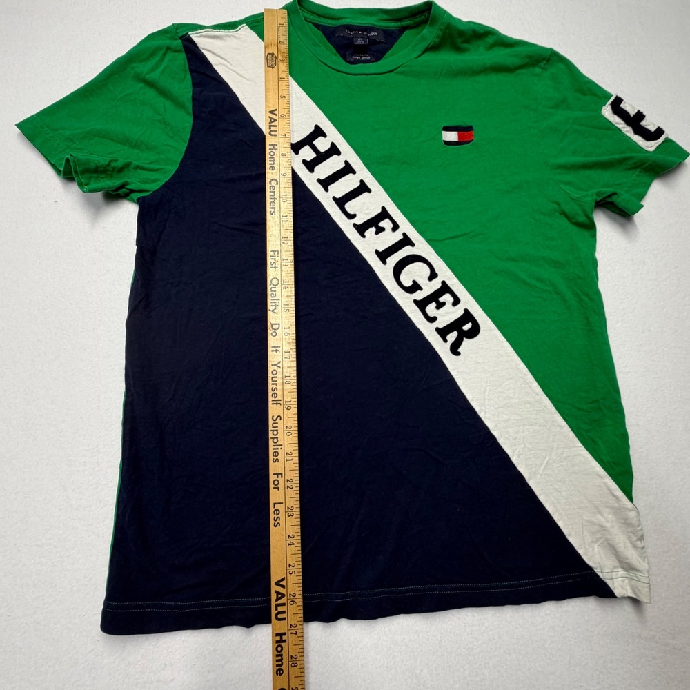 Tommy Hilfiger Green Navy Colorblock Hilfiger Graphic T-Shirt Mens Large Preppy - Picture 9 of 9